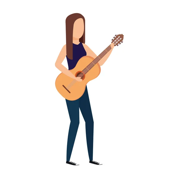 Mujer Tocando Guitarra Acústica Vector Ilustración Diseño — Vector de stock