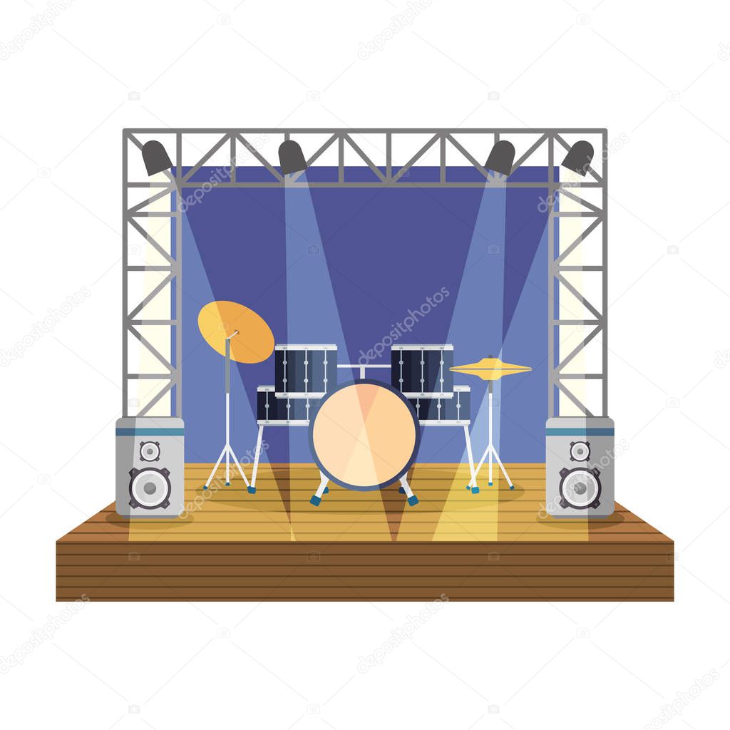concert stage with drums scene vector illustration design