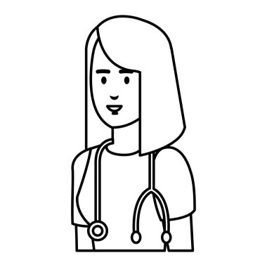 stetoskop karakter vektör çizim tasarımı ile kadın uygulayıcısı