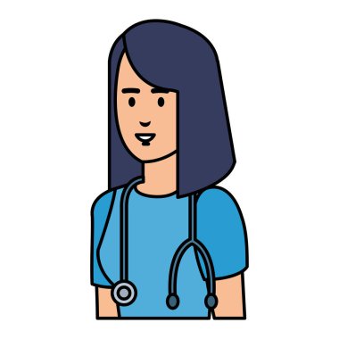 stetoskop karakter vektör çizim tasarımı ile kadın uygulayıcısı