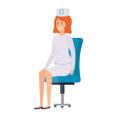ofis sandalye vektör çizim tasarım içinde oturan güzel hemşire