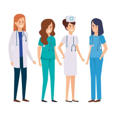 Doktor ile hemşire vektör çizim tasarım Grup