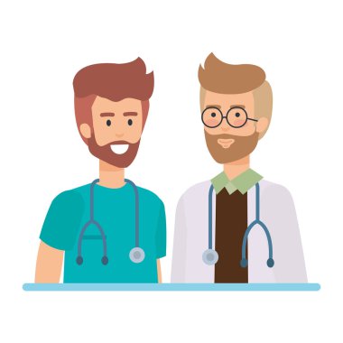 Doktorlar Stetoskoplar karakterlerle illüstrasyon tasarım vektör