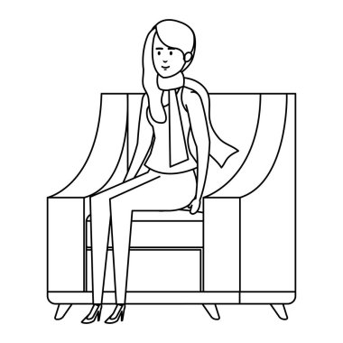 kanepe Noel eşarp vektör çizim tasarım ile oturan kadın