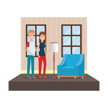 Çift salon yer sahne vektör çizim tasarım