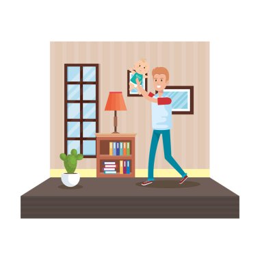 Baba ile bebek evlat oturma vektör çizim tasarım