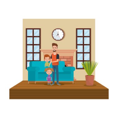 Baba ile çocuklar oturma vektör çizim tasarım