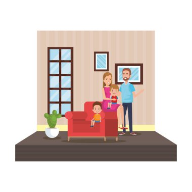 Ebeveynler ile çocuklar oturma vektör çizim tasarım