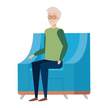 kanepe Noel giysileri vektör çizim tasarım ile oturan dede