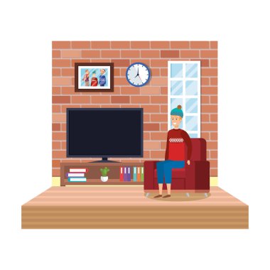 kanepe Noel kazağı ve şapka vektör çizim ile oturan adam