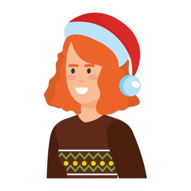 Noel kazağı ve şapka vektör çizim tasarım kadın ile