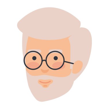 sakal ve gözlük avatar karakter vektör çizim ile baş yaşlı adam