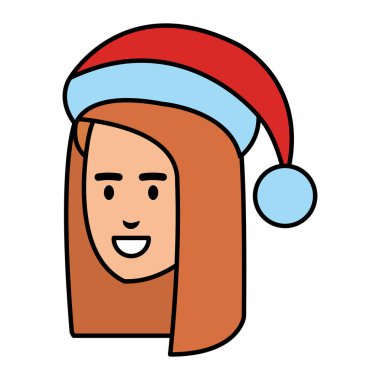 santa şapka vektör çizim tasarımı ile güzel bir kadın baş