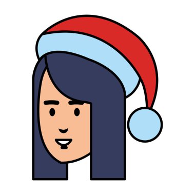 santa şapka vektör çizim tasarımı ile güzel bir kadın baş