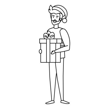 Genç adam Noel giyim ve Hediyelik vektör çizim tasarım