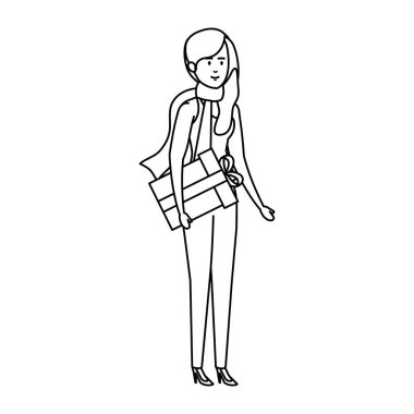 Noel giyim ve Hediyelik kadın ile vektör çizim tasarım