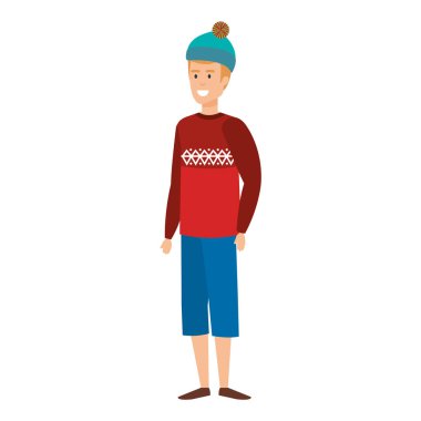 Genç adam Noel giysileri ile vektör çizim tasarım