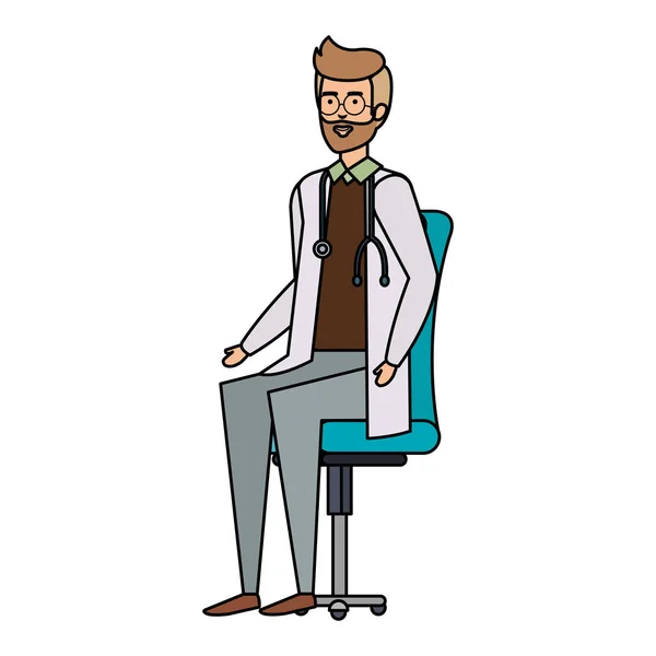 Médico Sentado Escritório Cadeira Vetor Ilustração Design — Vetor de Stock