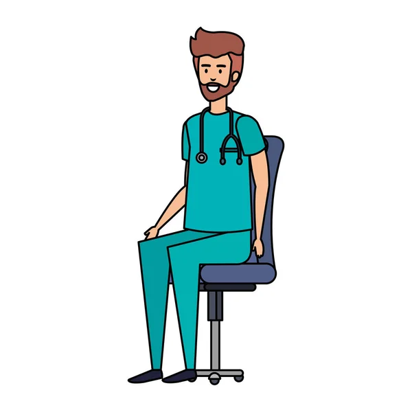 Médecin Généraliste Assis Dans Chaise Bureau Vecteur Illustration Design — Image vectorielle