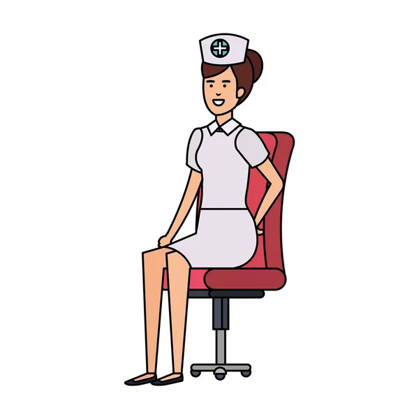 Mooie Verpleegster Zitten Office Stoel Vector Illustratie Ontwerp — Stockvector