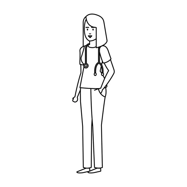 Praticante Femminile Con Stetoscopio Personaggio Vettore Illustrazione Disegno — Vettoriale Stock