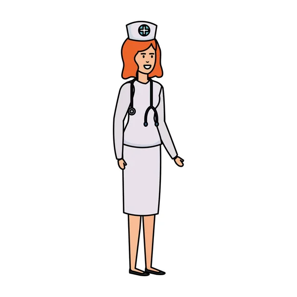 Hermosa Enfermera Con Estetoscopio Carácter Vector Ilustración Diseño — Vector de stock
