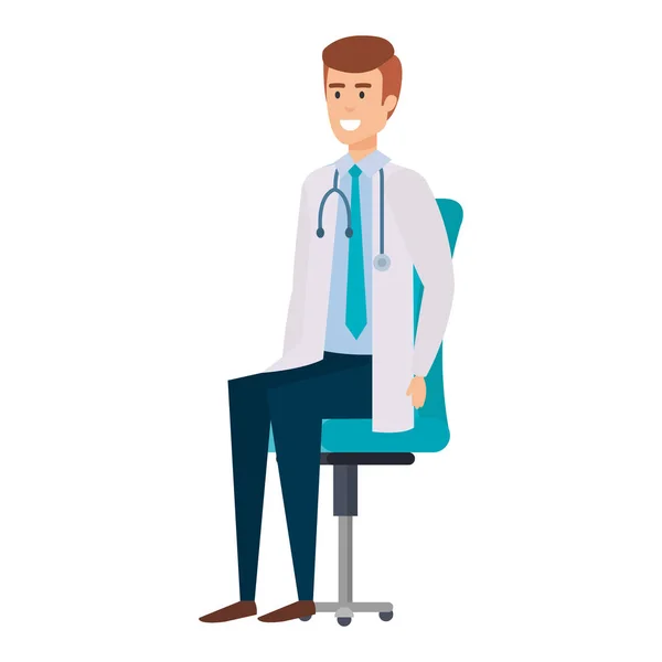Γιατρός Κάθεται Στο Σχεδιασμό Εικονογράφηση Διάνυσμα Καρέκλα Γραφείου — Διανυσματικό Αρχείο