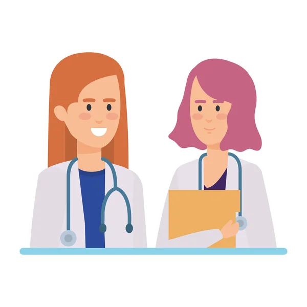 Female Doctors Stethoscope Characters Vector Illustration Design — Stock Vector