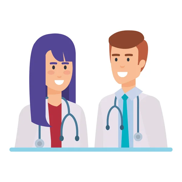Médecins Couple Avec Stéthoscopes Personnages Vectoriel Illustration Conception — Image vectorielle