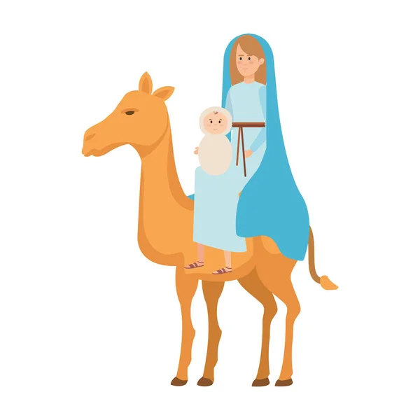 Maria Jungfrau Mit Jesusbaby Kamel Vektor Illustrationsdesign — Stockvektor