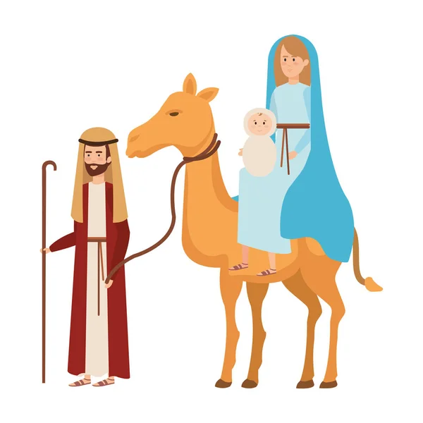 Heilige Familie Mit Kamelkrippe Zeichen Vektor Illustration Design — Stockvektor
