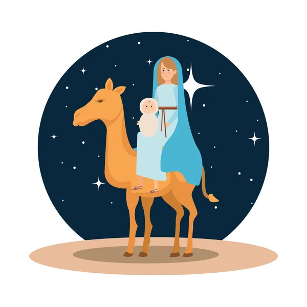 María Virgen Con Jesus Bebé Camello Vector Ilustración Diseño — Vector de stock