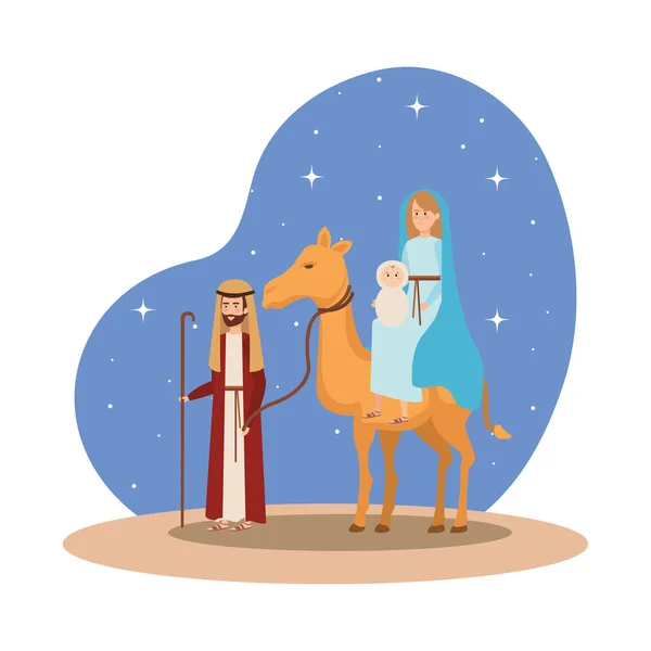 Sagrada Familia Con Camello Pesebre Caracteres Vector Ilustración Diseño — Vector de stock