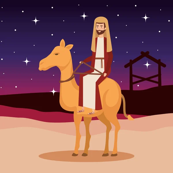 Santo Joseph Camello Navidad Carácter Vector Ilustración Diseño — Vector de stock