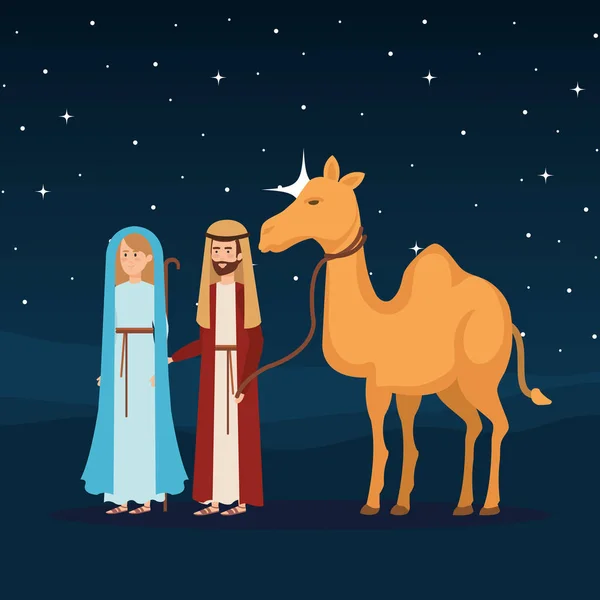 Virgin Mary Saint Joseph Camel Vector Illustration Design — Stock Vector