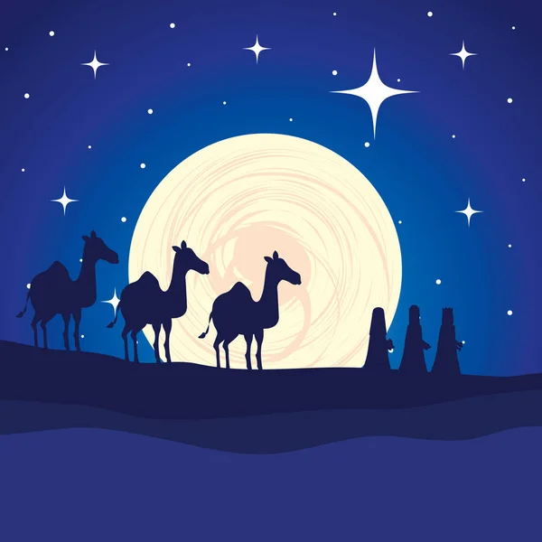 Wise Kings Camels Manger Characters Vector Illustration Design — Stock Vector