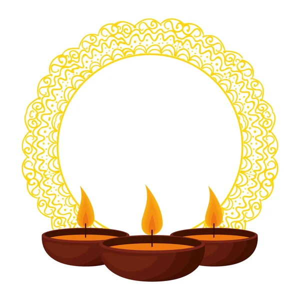 Felice Carta Diwali Con Candele Mandala Disegno Illustrazione Vettoriale — Vettoriale Stock