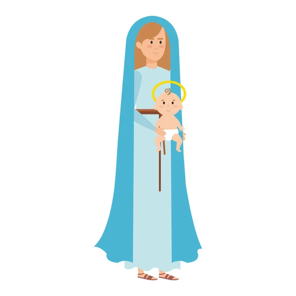 Niedliche Maria Jungfrau Mit Jesus Baby Zeichen Vektor Illustration Design — Stockvektor