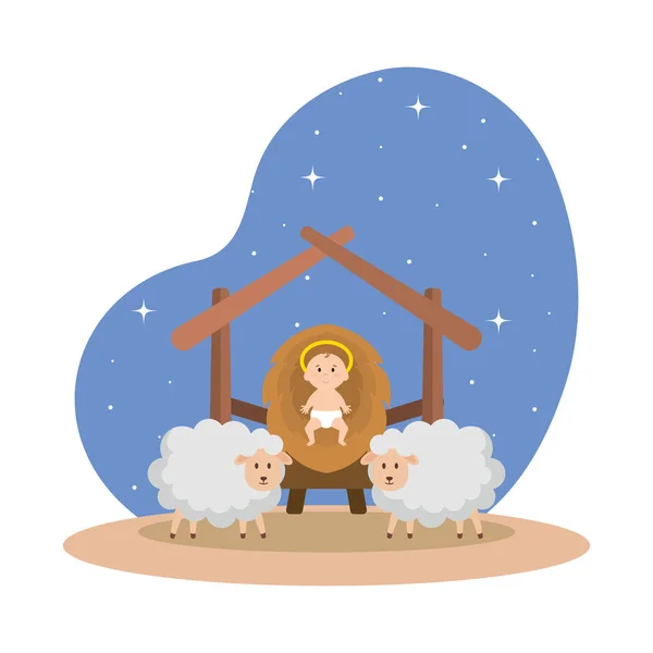 Ιησούς Μωρό Σταθερό Πρόβατα Σχεδιασμό Εικονογράφηση Διάνυσμα — Διανυσματικό Αρχείο