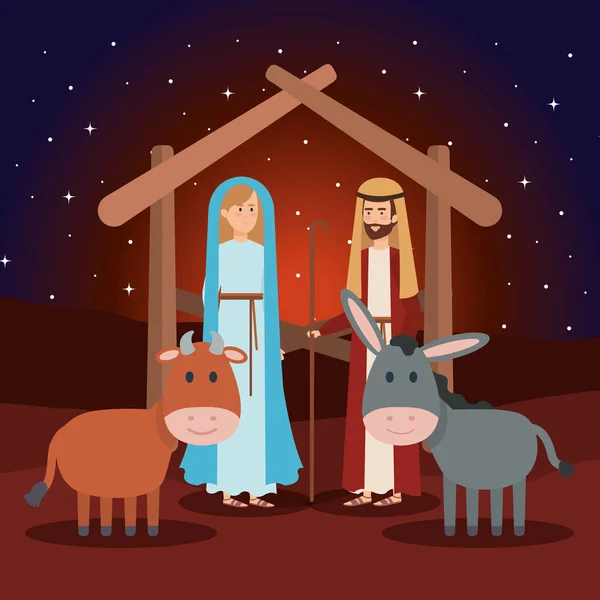 Virgin Mary Saint Joseph Animals Vector Illustration Design — Stock Vector