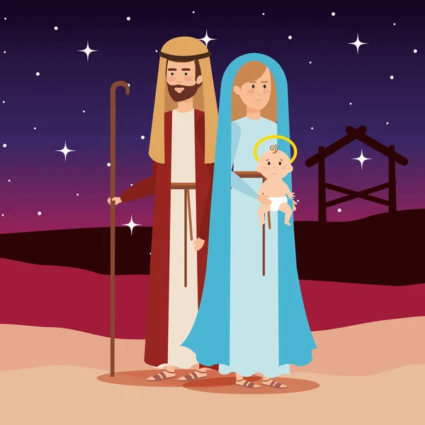 Sainte Famille Mangeoire Personnages Vectoriel Illustration Conception — Image vectorielle