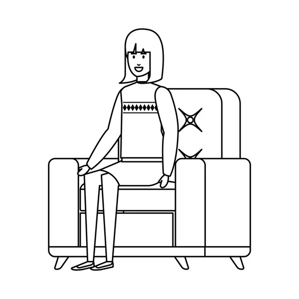 Mulher Com Camisola Natal Sentado Sofá Vetor Ilustração Design — Vetor de Stock