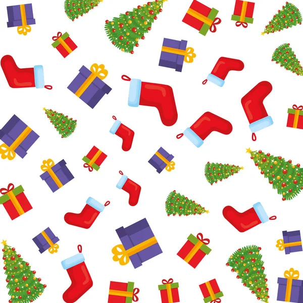 Feliz Navidad Calcetines Patrón Vector Ilustración Diseño — Archivo Imágenes Vectoriales