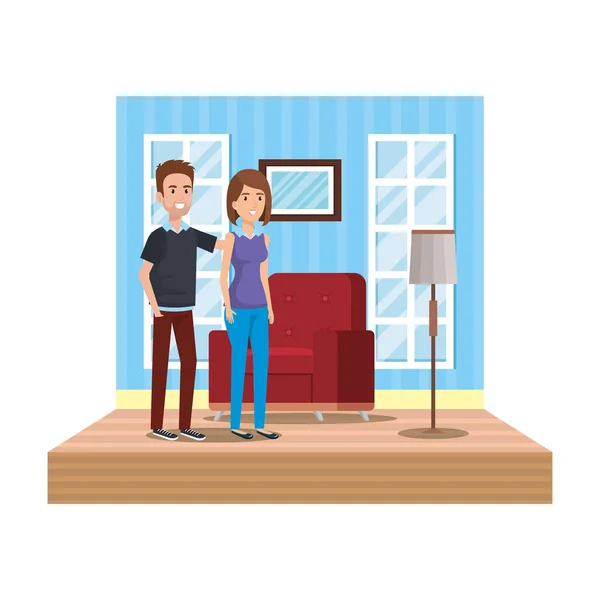 Couple Livingroom Place Scene Vector Illustration Design — Stock Vector