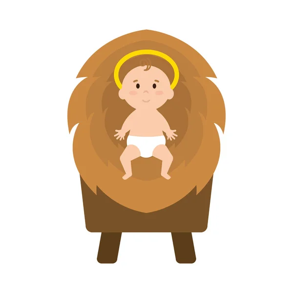 Jesus Bebê Berço Desenho Ilustração Vetor Palha —  Vetores de Stock