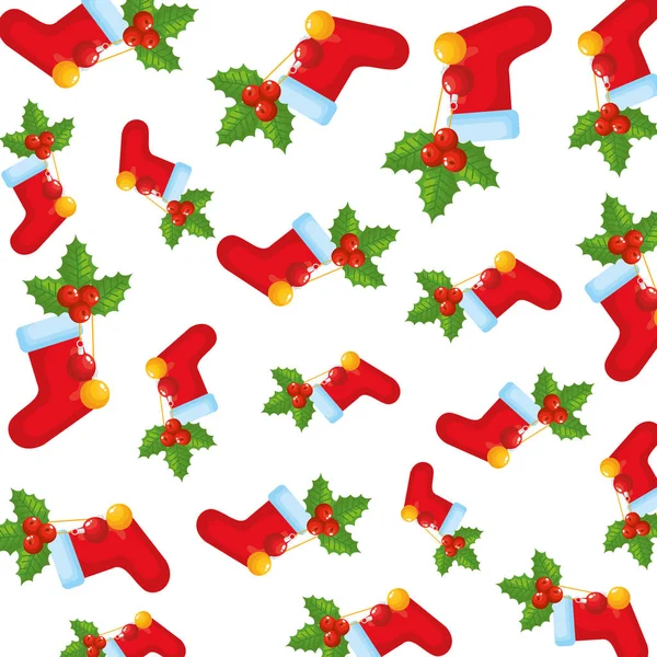 圣诞节袜子与叶和球装饰图案向量例证 — 图库矢量图片