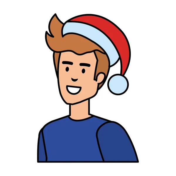 Młody Człowiek Christmas Sweter Kapelusz Wektor Ilustracja Projektu — Wektor stockowy