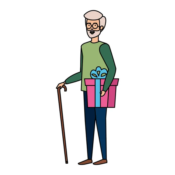 Grand Père Avec Des Vêtements Noël Dessin Vectoriel Cadeau Illustration — Image vectorielle