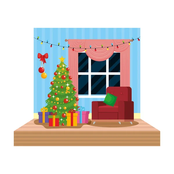 Wohnzimmer Mit Weihnachtsdekoration Szene Vektor Illustration Design — Stockvektor