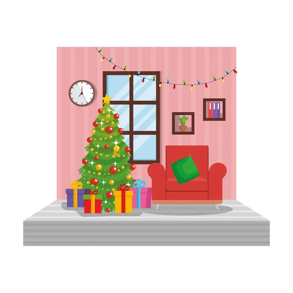 Wohnzimmer Mit Weihnachtsdekoration Szene Vektor Illustration Design — Stockvektor